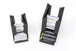Schwarzer Batteriespender aus 3D-Druck mit wiederaufladbaren Batterien von Amazon