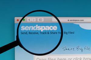 Sendspace logo under magnifying glass