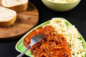 Served Bolognese Sauce with Pasta