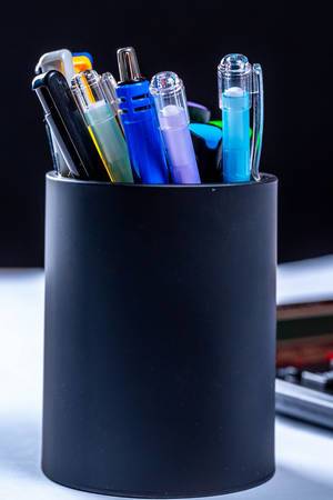 Set of pens on the desktop
