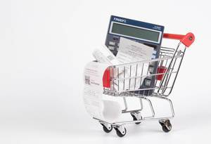Shopping cart with Receipts and calculator