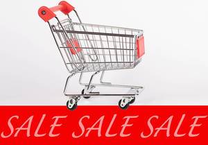 Shopping cart with sale text