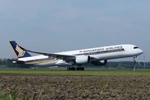 Singapore Airlines taking off from Amsterdam Airport AMS