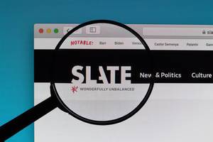 Slate Magazine logo under magnifying glass