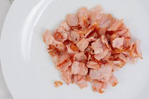 Sliced fried Ham on the plate