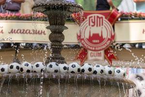 Soccer balls in a fountain at GUM in Moscow