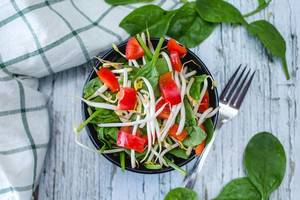 Spinach with Bean Sprout and Pepper in a Bowl