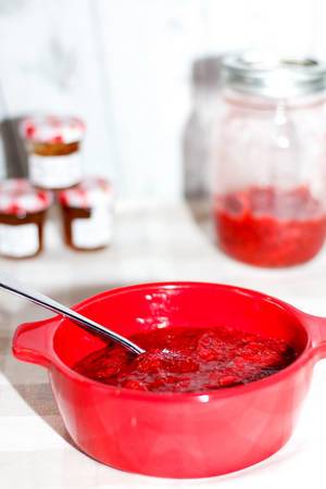 Strawberries Jam in a red Bowl