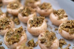 Stuffed Mushrooms with Cheese and Parsley ready for baking (Flip 2020)