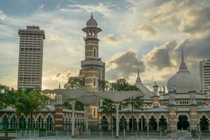Sunset Shot of Masjid Jamek Mosque from the Train Station in Kuala Lumpur