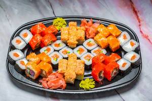 Sushi Set nigiri and sushi rolls for two. Maki, scallop.