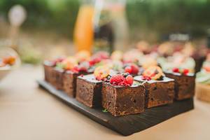 Sweet Brownie Squares With Various Berries On Top (Flip 2019)
