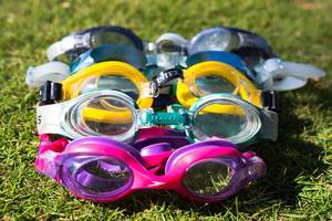 Swimming goggles on the grass