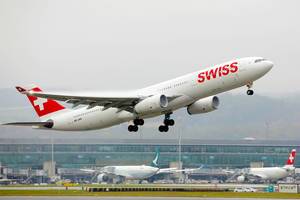 Swiss Air Lines A330 takes off from Zurich Airport