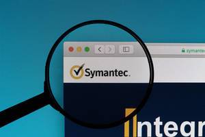 Symantec logo under magnifying glass