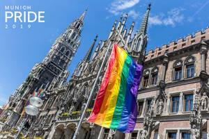 Symbol image to show solidarity with Christopher Street Day during Munich Pride 2019, with a sea of rainbow flags