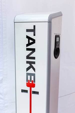 TankE electric filling station at the E-Cologne trade show for electric vehicles in Cologne, Germany