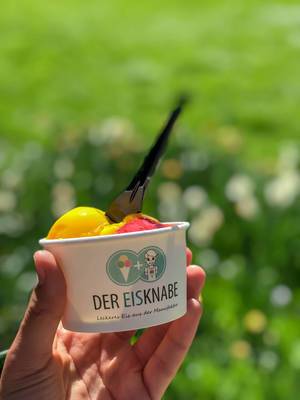 Tasty vegan mango-raspberry ice cream by Der Eisknabe