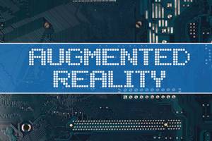 Text Augmented Reality vor einer elektronischen Leiterplatte als Hintergrund