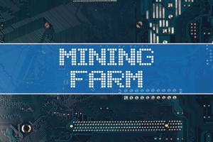 Text Mining Farm vor einer elektronischen Leiterplatte als Hintergrund