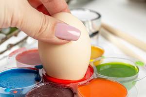 The concept of preparing for the Easter holiday- egg coloring