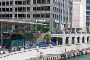 The entrance to the Fidelity Investments offices at the Chicago Riverfront