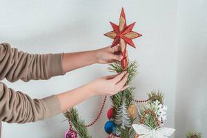 The girl puts a star on the top of the Christmas tree (Flip 2019)