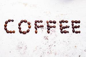 The word coffee from coffee beans