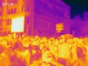 Thermal imaging of the numerous demonstrators during the climate strike on the streets of Cologne