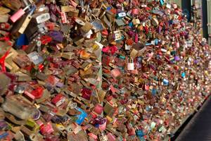 Thousand of locks hanging on a bridge in Cologne, Germany
