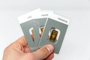 Three goldbars from Heraeus with 99.99% purity