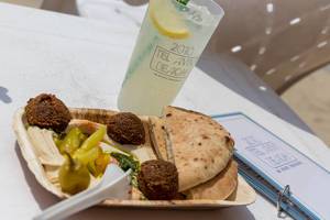 TLV Beach plate:  Humus with tahina, pickled vegetables, falafel & pita bread