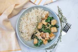 Tofu in a Lemon Sauce with Rice and Kale