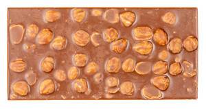 Top view, milk chocolate bar with whole hazelnut nuts (Flip 2020)