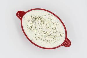 Top view of a small bowl with Greek Tzattziki sauce