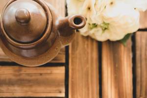 Top view of brown ceramic teapot (Flip 2019)