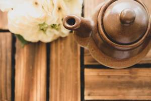 Top view of brown ceramic teapot