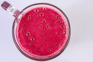 Top view of Raspberry Banana and Blackberry Smoothie (Flip 2019)