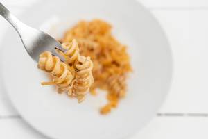 Top view of Tasty Pasta with Sauerkraut on the plate