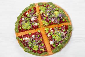 Top view pizza with vegetables and micro greens cabbage (Flip 2019)
