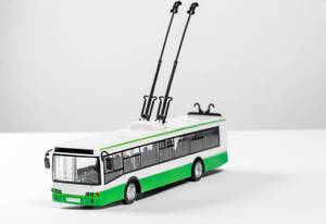 Toy plastic model of a trolley bus