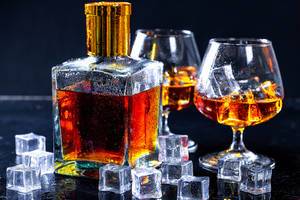 Two glasses of brandy with ice