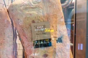Txogitxu red meat from the Vaca Gallega cow shown in a shopwindow in Barcelona, Catalonia