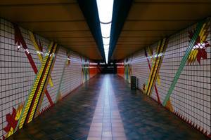 U-Bahn entrence corridoe ornamented in colorful mosaic