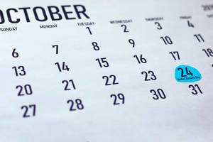 United Nations Day. The date of the 24th October marked on calendar for the month of October