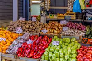 Various fruits and vegetables on marketplace in Rijeka, Croatia