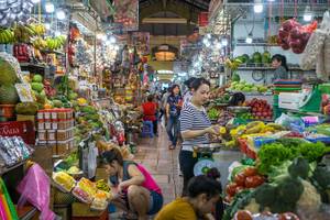 Vegetable and Fruit Section at Ben Thanh Market in Saigon