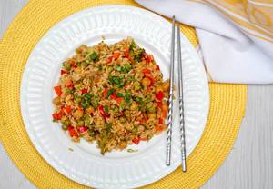 vegetables Rices with Pepper, chickpea and pea Top View