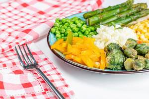 Vegetarian lunch with vegetables and rice. Healthy eating concept