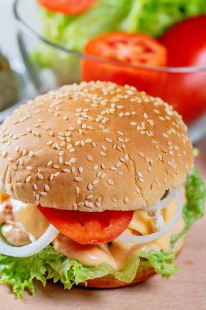Veggie Burger with vegetables and sauce